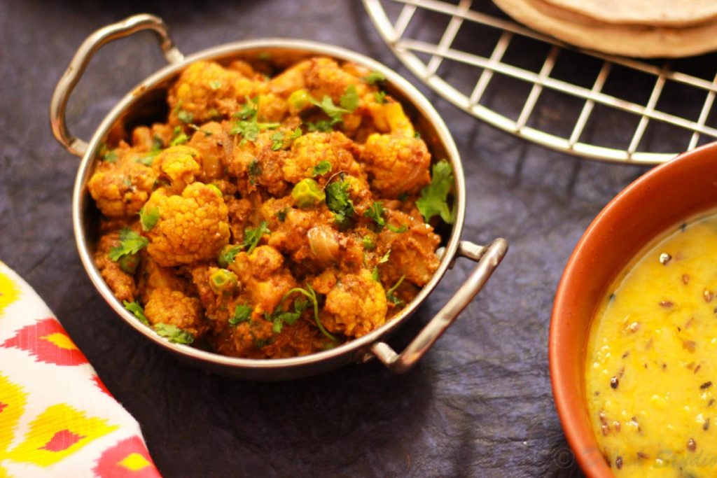 Shahi gobi masala ( cauliflower curry) with lentil as side
