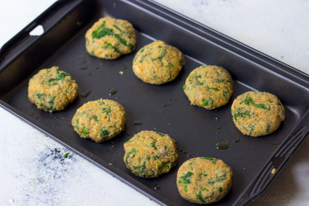 Bake the quinoa patties on a baking tray in an over