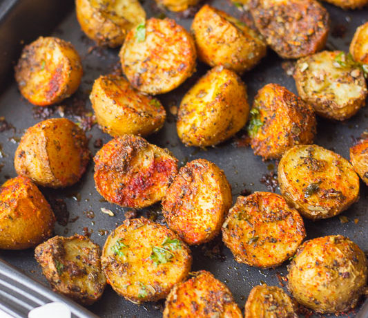 Crispy Spicy Cajun Roasted Potatoes recipe after coming out of the oven