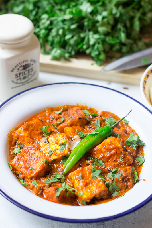 keto paneer makhani (low carb) served in a dish.