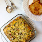 Mushroom Sausage Egg Bake is a super easy breakfast / brunch recipe. Also known as Egg casserole, this quick to make baked dish is made without any bread and is gluten free!